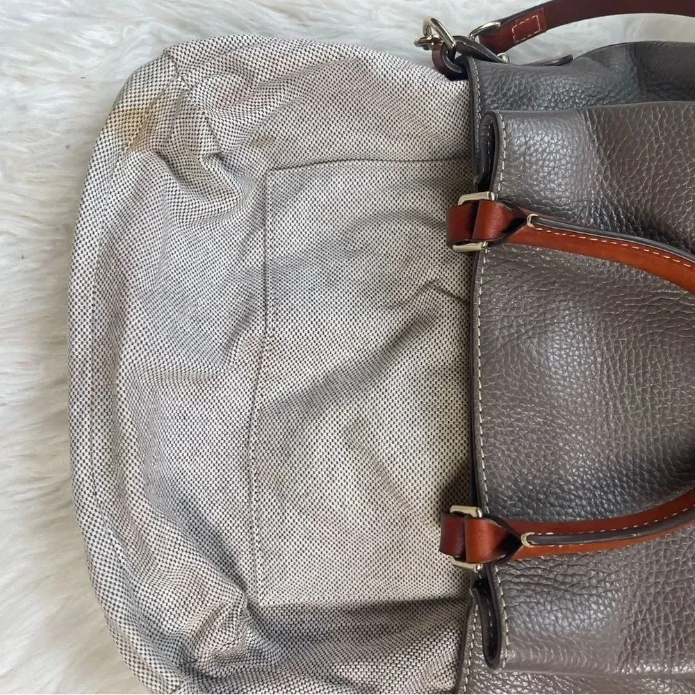 Dooney & Bourke Brenna Gray pebble Leather satchel tanTrim & Strap bonus pouch.